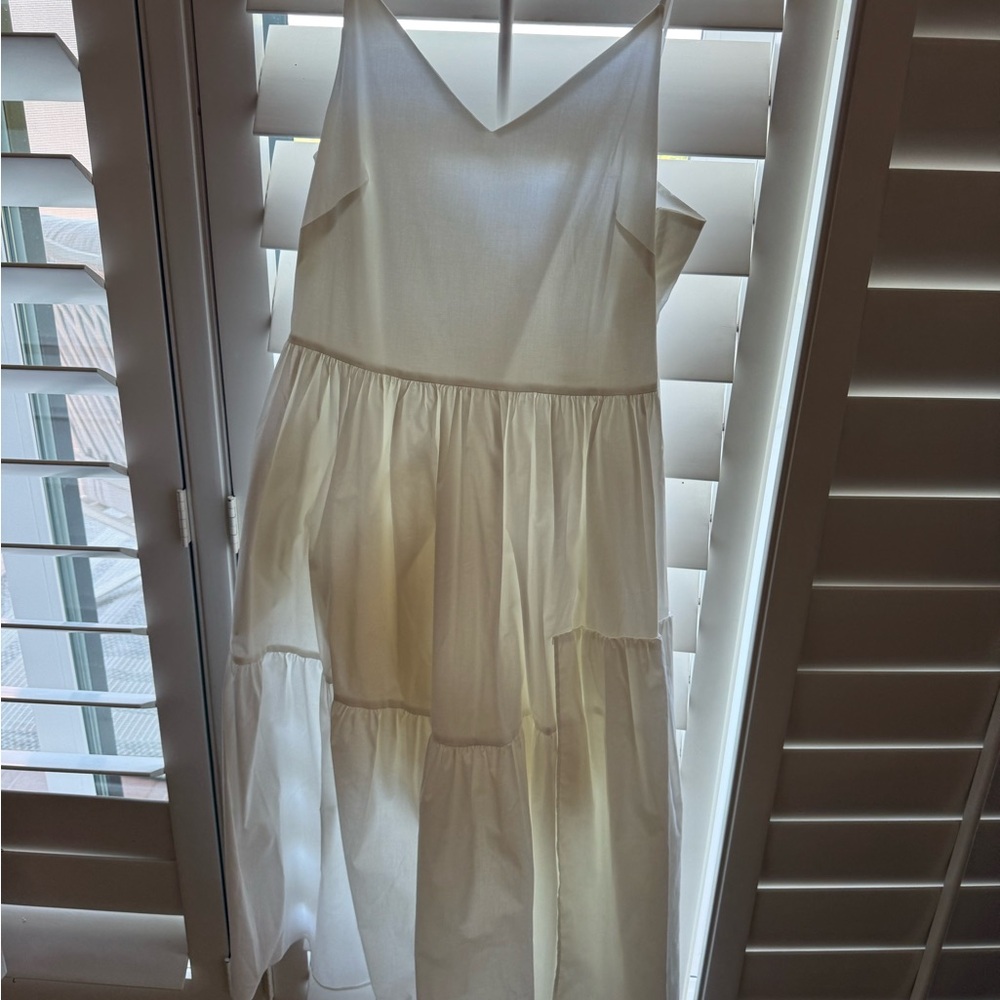 Cuyana White Poplin Tiered Sleeveless Dress